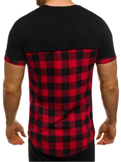 Módní kostkované černo červené pánské tričko BREEZY 431T