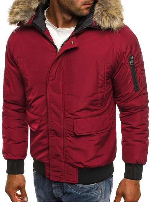 Stylová pánská bunda s kapucí červená J.STYLE 506