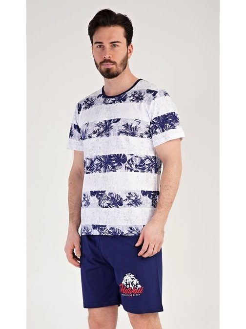 Tmavě modré krátké pánské pyžamo Hawaii