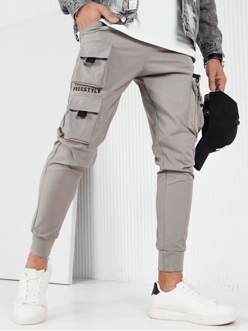 Trendy šedé pánské kapsáčové jogger kalhoty UP