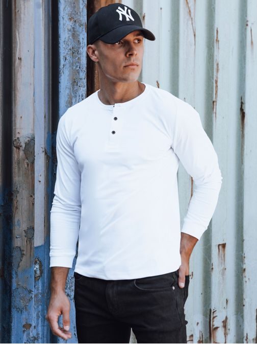 Trendy bílé tričko s dlouhým rukávem na knoflíky