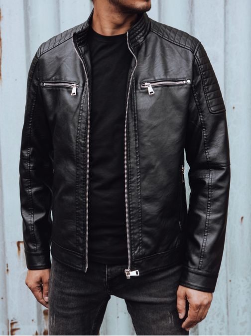 Módní koženková černá pánská bunda