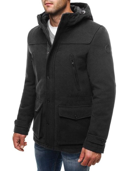 Dlouhý černý zimní kabát 9959