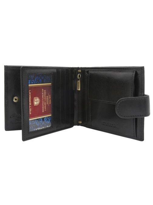 Černá kožená elegantní peněženka s přezkou Peterson