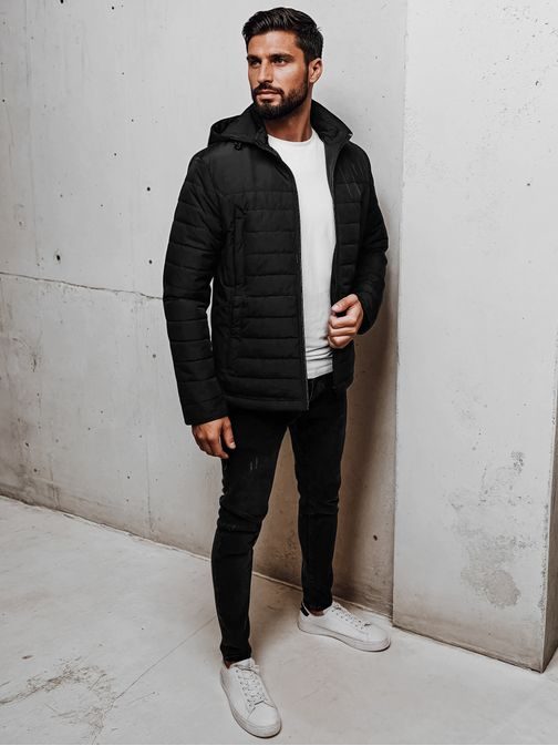 Přechodná trendy černá bunda s kapucí