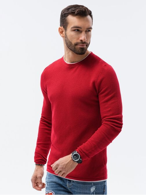 Červený bavlněný pánský svetr E121