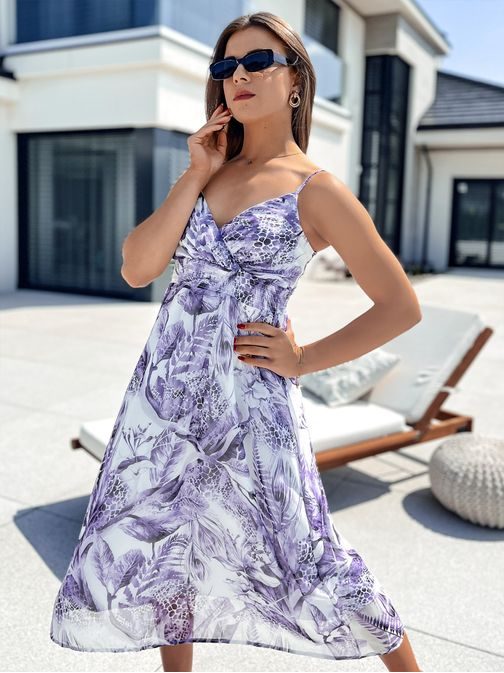 Bílé šaty laděné do fialova Serena