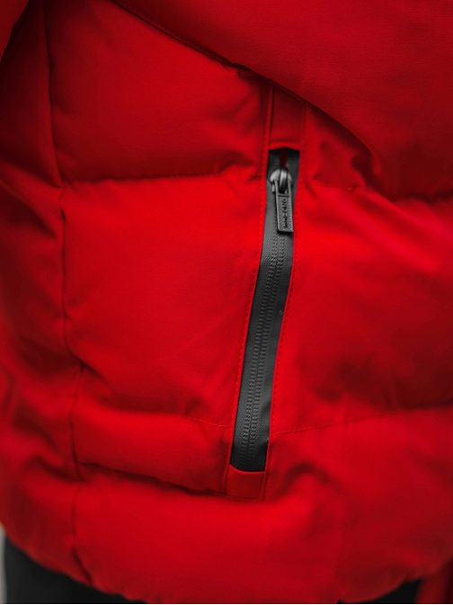 Červená stylová bunda na zimu s kožešinou O/M798