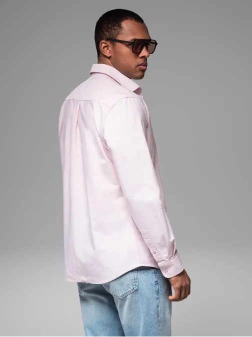 Trendy pánská broskvová košile s dlouhým rukávem  V1 SHOS-0183