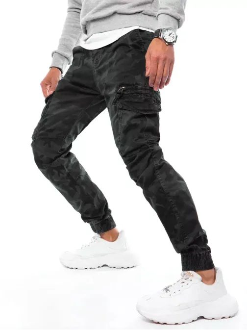 Černé stylové maskáčové kapsáčové kalhoty