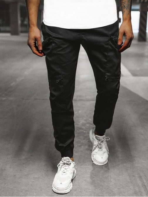 Moderní černé pánské jogger kalhoty O/475