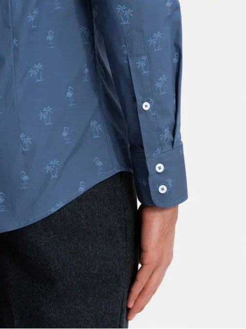 Zajímavá tmavě modrá košile s trendy letním vzorem V5 SHCS-0156