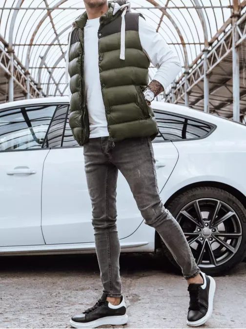 Trendy vesta s kapucí v zelené barvě