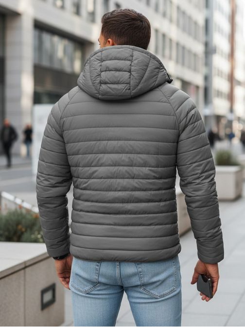 Prošívaná grafitová přechodná bunda s kapucí