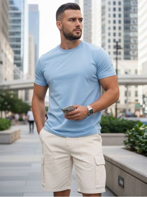 Bavlněné pastelově modré tričko s krátkým rukávem