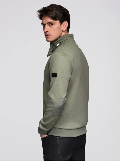 Khaki pletená bunda s vysokým límcem V3 C645