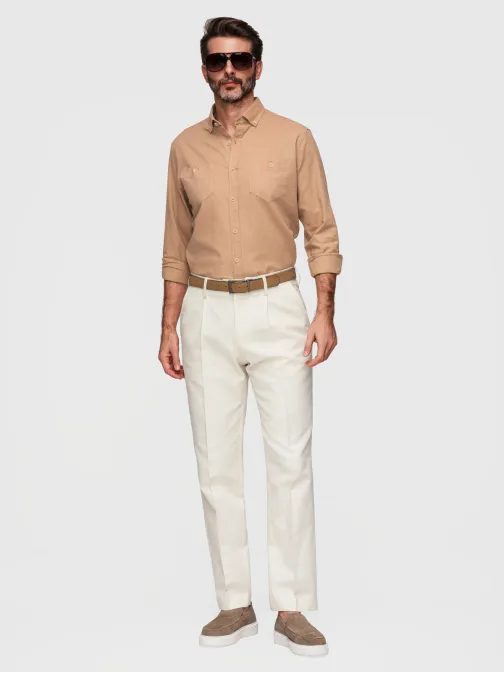 Světle hnědá lněná košile s náprsní kapsou V7 SHCS-0134