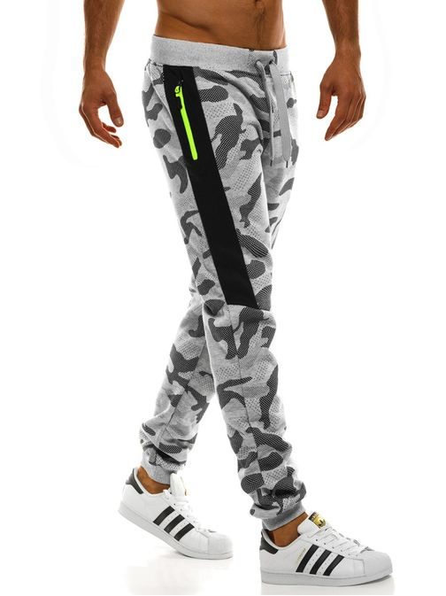 Šedé maskáčové jogger kalhoty s výraznými zipy J.STYLE AK33