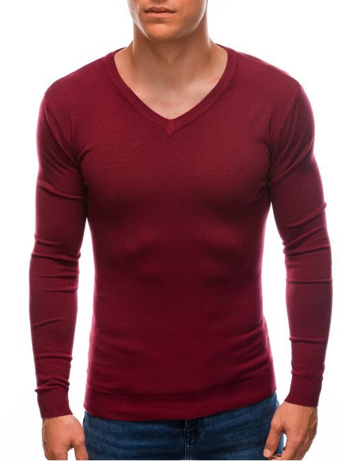Pánský svetr s V-výstřihem v tmavě červené barvě E206
