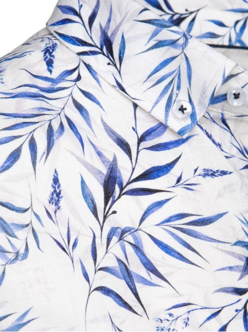 Atraktivní bílá košile s modrým listovým vzorem