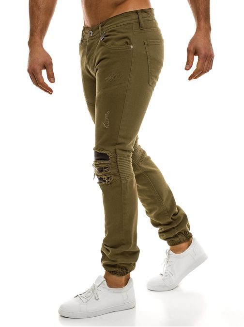 Jedinečné khaki riflové jogger kalhoty OTANTIK 457