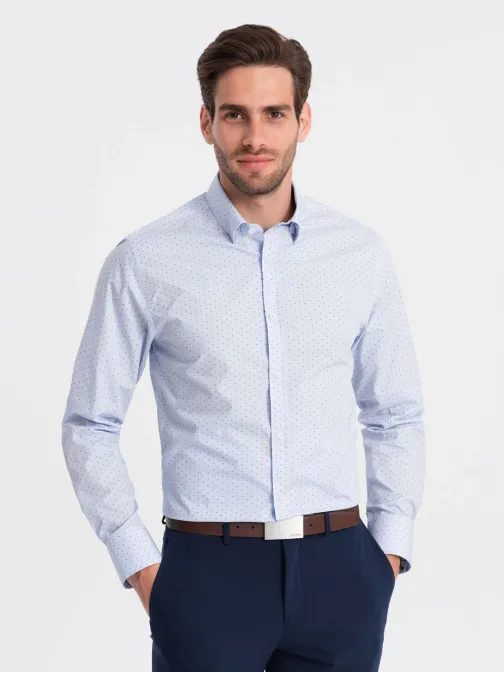 Zajímavá jasně modrá košile s trendy vzorem V7 SHCS-0156