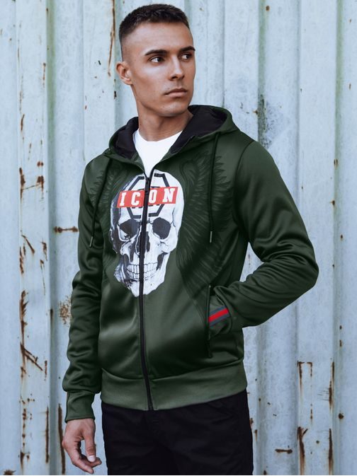 Originální zelená mikina s potiskem ICON na zip