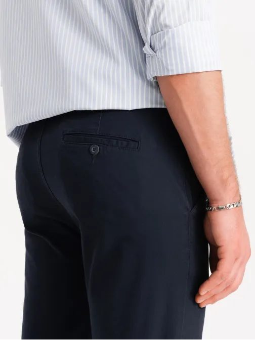 Tmavě modré chinos kalhoty s ozdobným pasem V2 PACP-0118