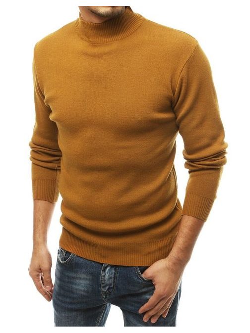 Kamelový pohodlný svetr s vysokým límcem