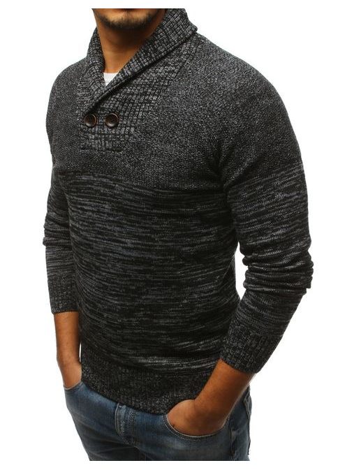 Tmavě šedý svetr s módním límcem