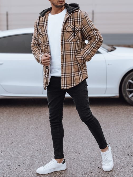 Béžová károvaná pánská bunda