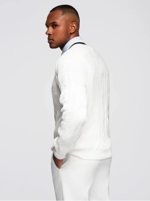 Elegantní pletený svetr pro muže bílý v1 om-swcd-0126