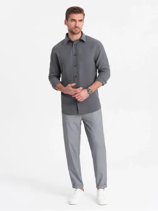 Trendy šedé chinos kalhoty s elastickým pasem V2 PACP-0157