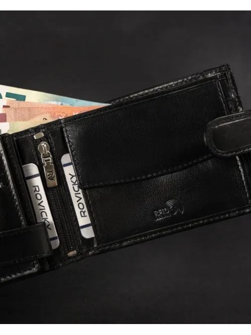 Černá kožená pánská peněženka RV s přezkou
