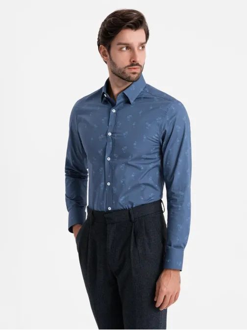 Zajímavá tmavě modrá košile s trendy letním vzorem V5 SHCS-0156