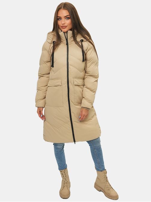 Originální dámský zimní kabát v béžové barvě JS/M735/62