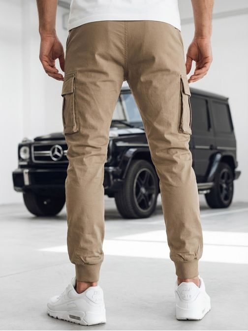 Originální béžové pánské kapsáčové jogger kalhoty