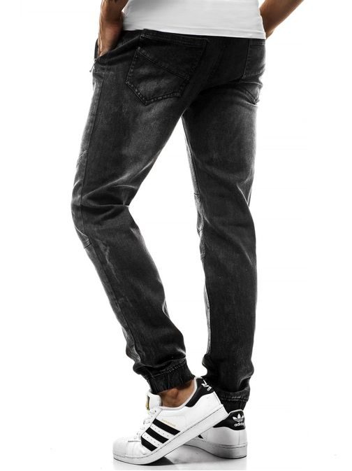Jednoduché prošívané černé jogger kalhoty RF/HY265