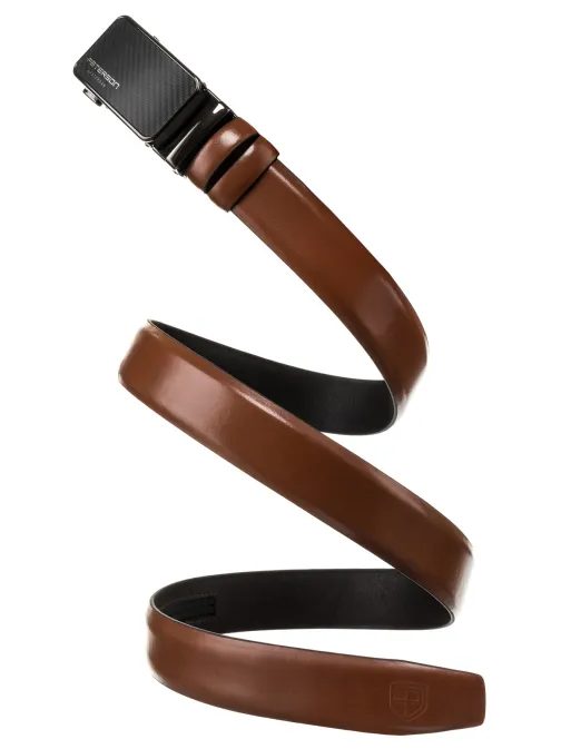 Hnědý kožený pánský opasek s automatickou sponou