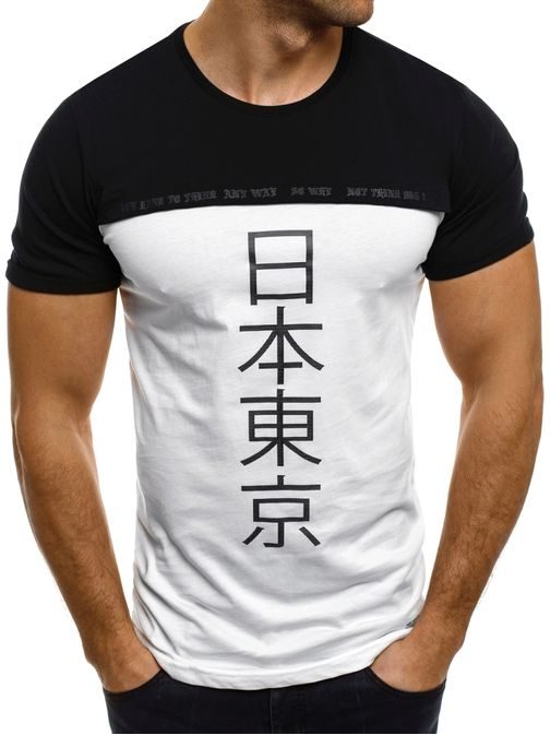 Moderní pánské bílé tričko s černými znaky BREEZY 5T