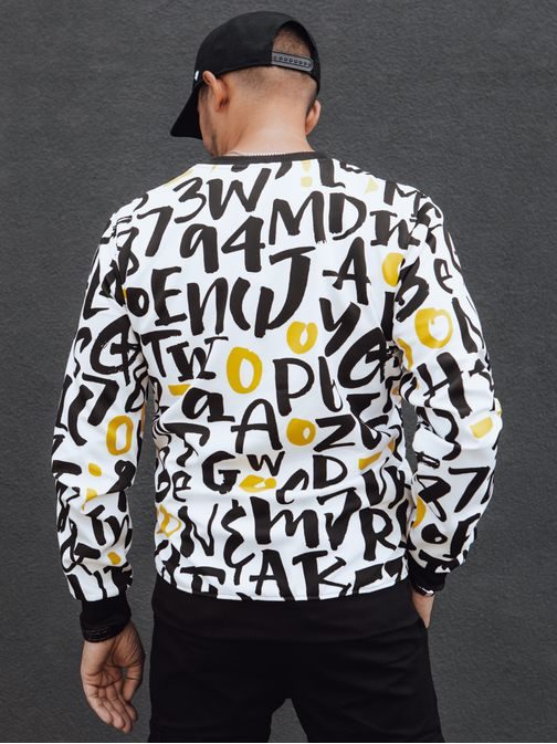 Moderní bílá mikina s potiskem a bez kapuce