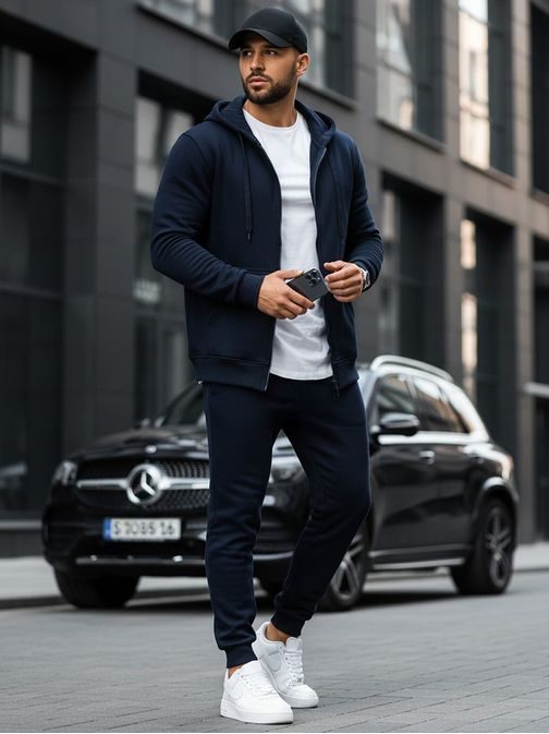 Tmavě modrá mikina s kapucí