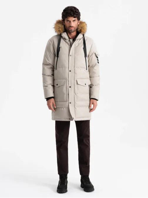 Zimní béžová parka V5 JALP-0182
