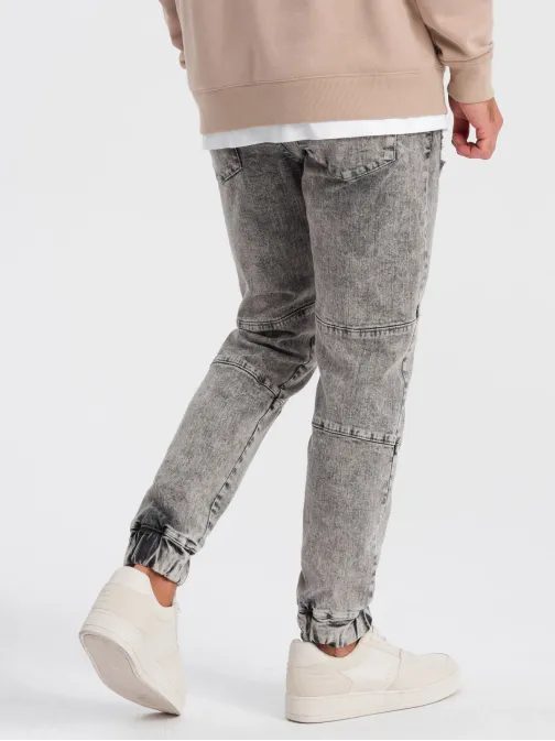 Trendy šedé džínové joggery s ozdobnými oděrkami V3 PADJ-0153