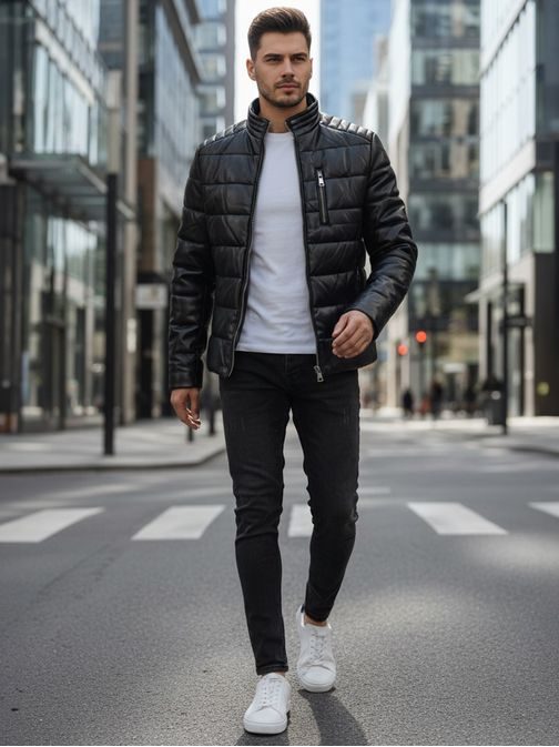 Zateplená černá pánská bunda moderního designu