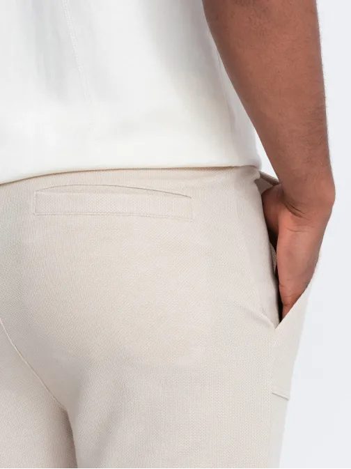 Trendy béžové pletené tepláky V1 PASK-0211