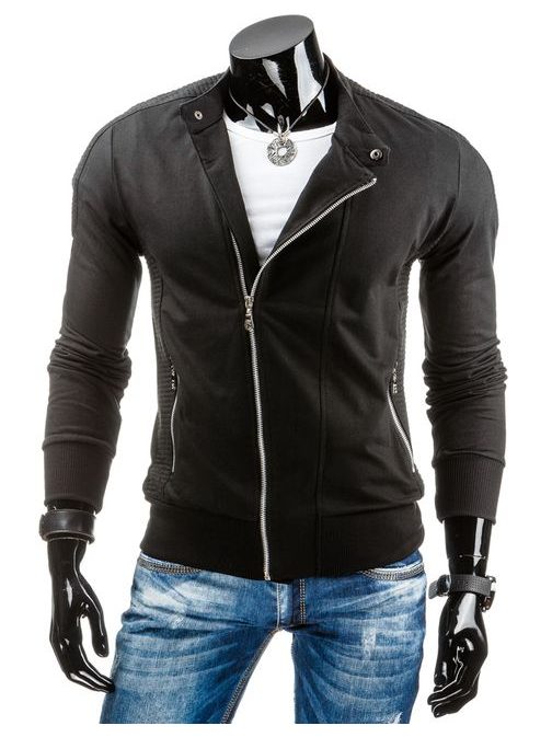 Jedinečná černá pánská mikina s asymetrickým zipem