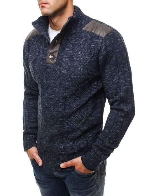 Stylový pletený svetr se vzorem tmavě modrý 301