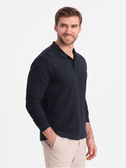 Bavlněná základní tmavě modrá polokošile V3 OM-POBL-0114