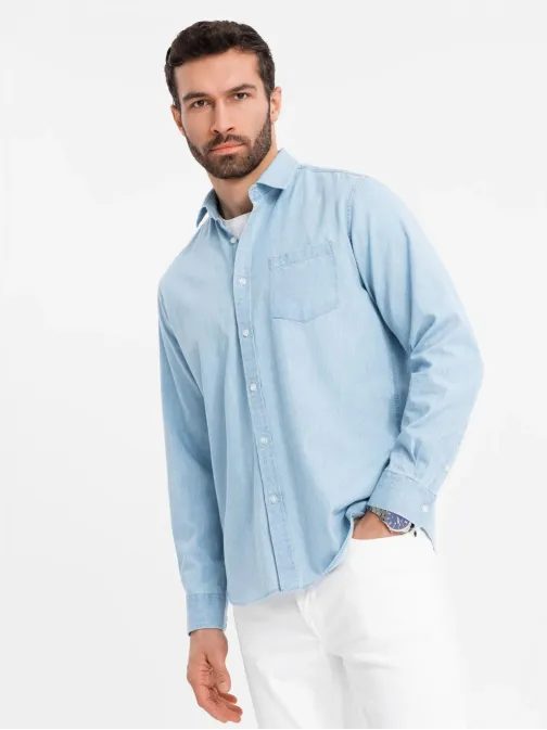 Módní světle modrá pánská košile V1 SHDS-0181